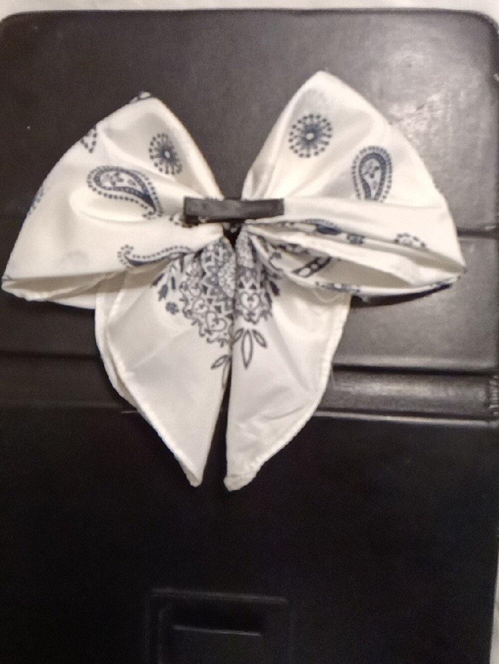 White and Black Bandana Bow Hair Clip - Picture 2 of 2